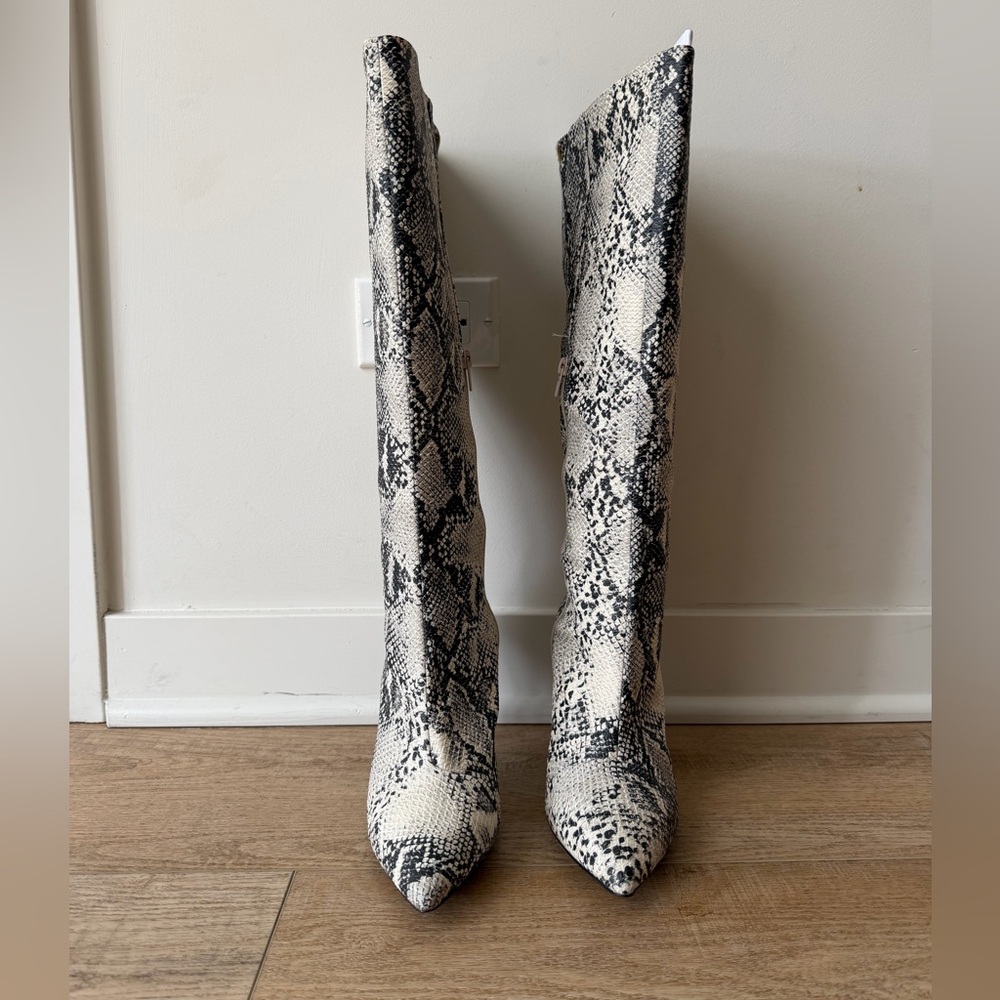 Snakeskin Pattern Knee-High Boots - Size 8